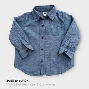 Janie And Jack Toddler Boy Dress Shirt Oxford Denim Blue Long Sleeve Top size 3